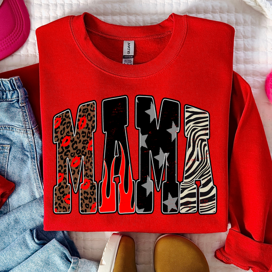 Mama (Rock and Roll Theme- Leopard w/Lips) Full Color DTF Transfer