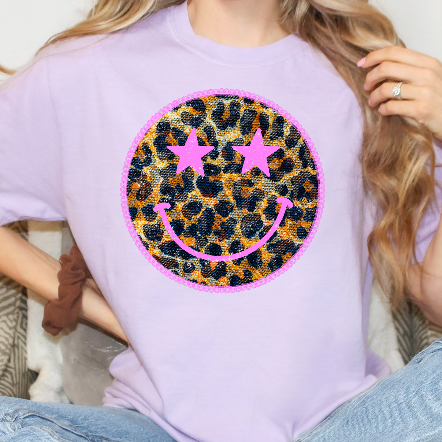 Leopard Star Eye Smiley Full Color DTF Transfer