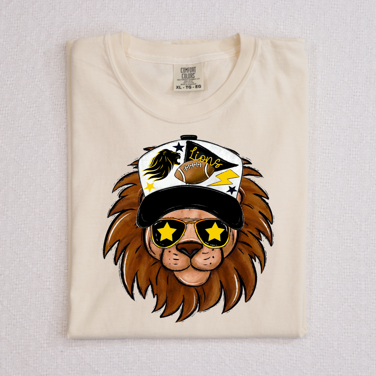 Lion Face w/Black and Yellow Hat Full Color DTF Transfe