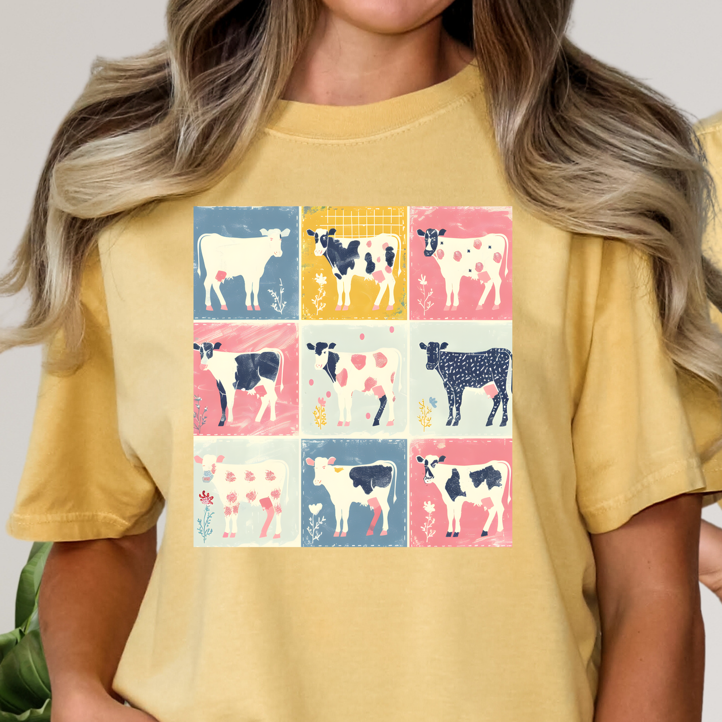 Cows Pastel Grid Full Color DTF Transfer