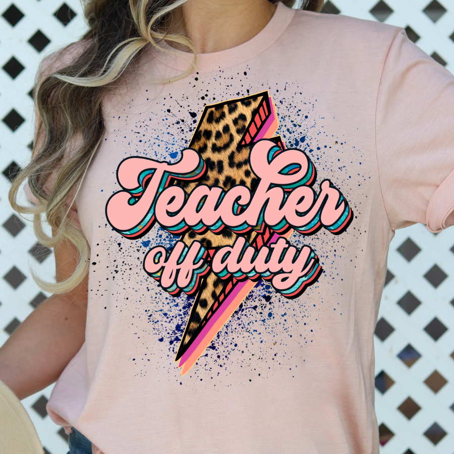 Teacher Off Duty (Leopard Lightening Bolt) Full Color DTF Transfer