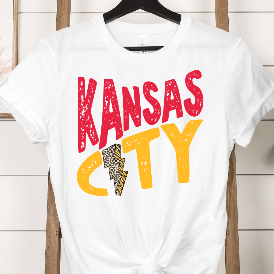 Kansas City (Red/Yellow Text Leopard Lightening Bolt) Full Color DTF Transfer