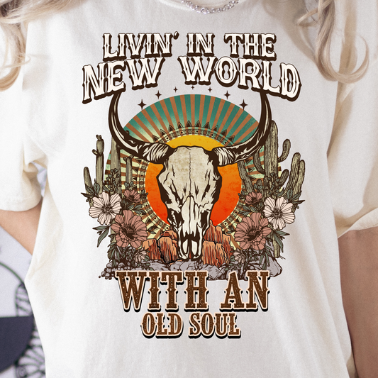 Livin' In The New World With A Old Soul (Skull) Oliver Anthony Full Color DTF Transfer