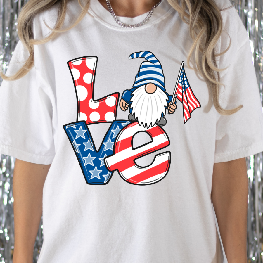 4th of July Love Stacked Gnome Full Color DTF Transfer