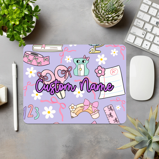 Purple School Icons Personalized Mouse Pad