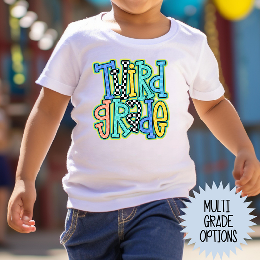 Boy Checkered Grade - Skinny Text (MULTI GRADE OPTIONS) Full Color DTF Transfer
