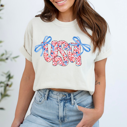 Floral USA w/Bows Full Color DTF Transfer