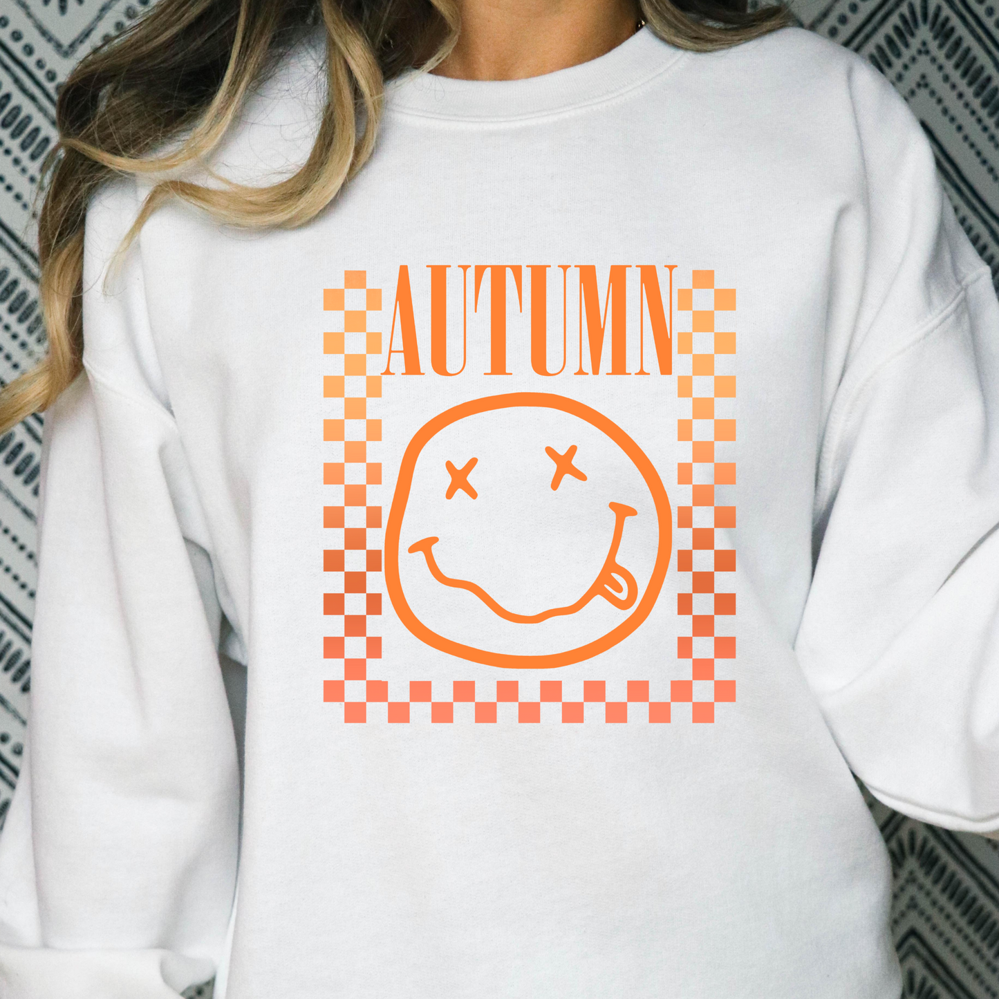 Autumn w/Smiley (Checkered Outline) Full Color DTF Transfer