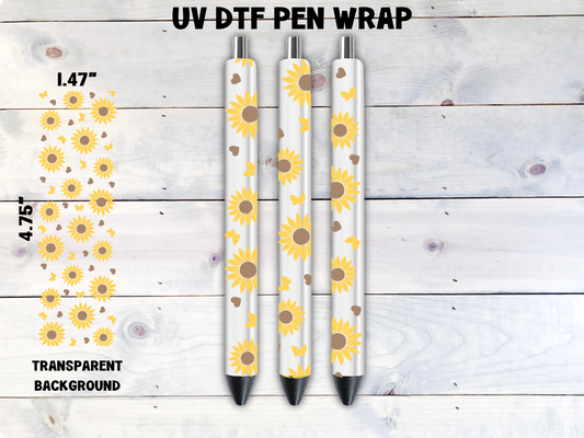 Sunflower w/Butterfly and Brown Hearts UV DTF Pen Wrap Transfer