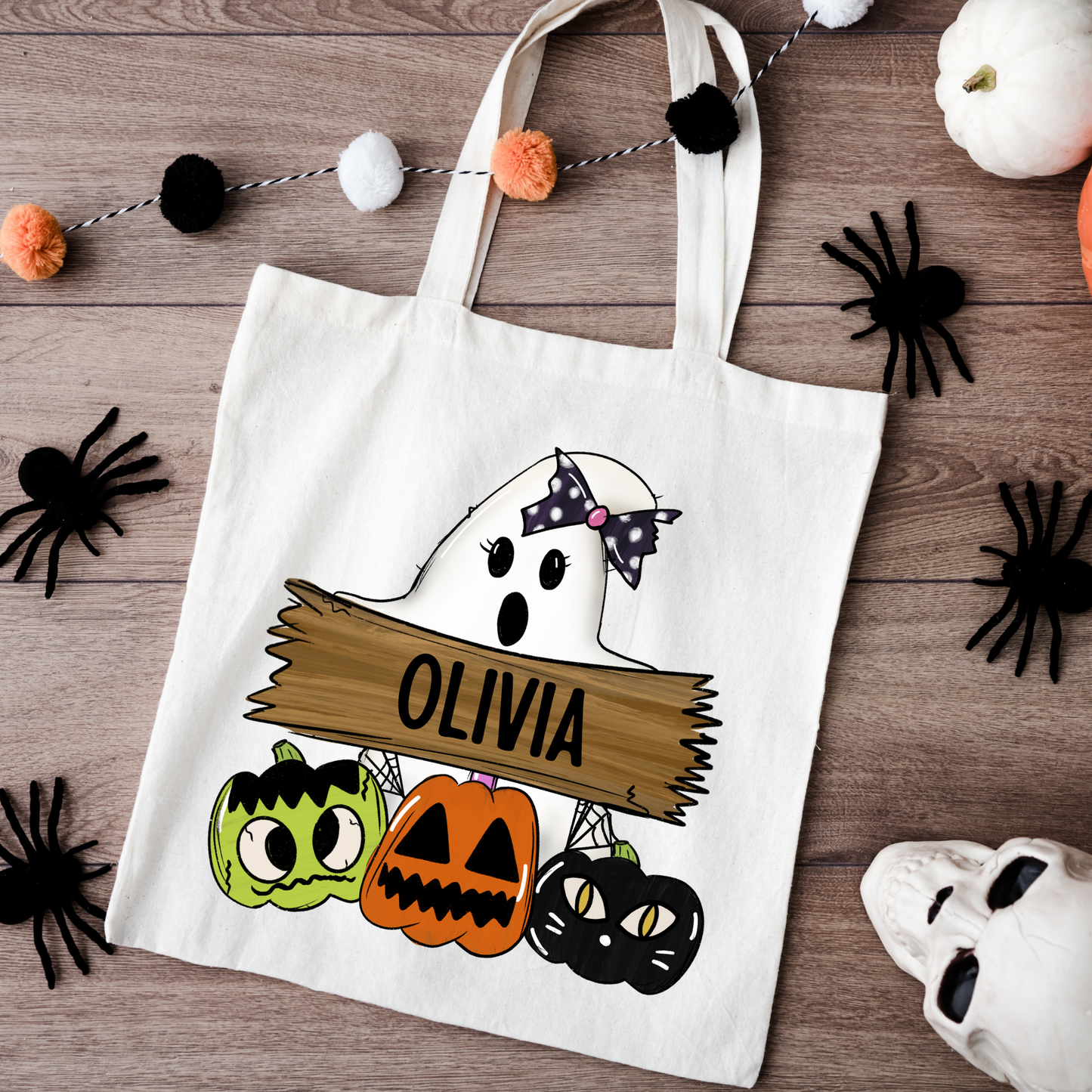 Personalized Kids Trick or Treat Canvas Bags (Wood Plank)