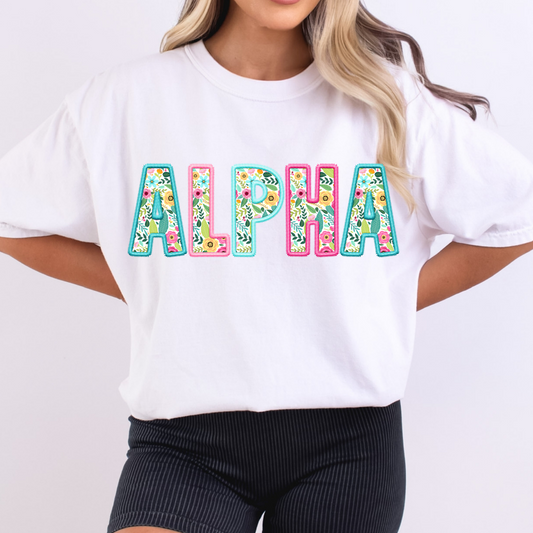 Spring Floral Faux Embroidery Alpha Full Color DTF Transfer