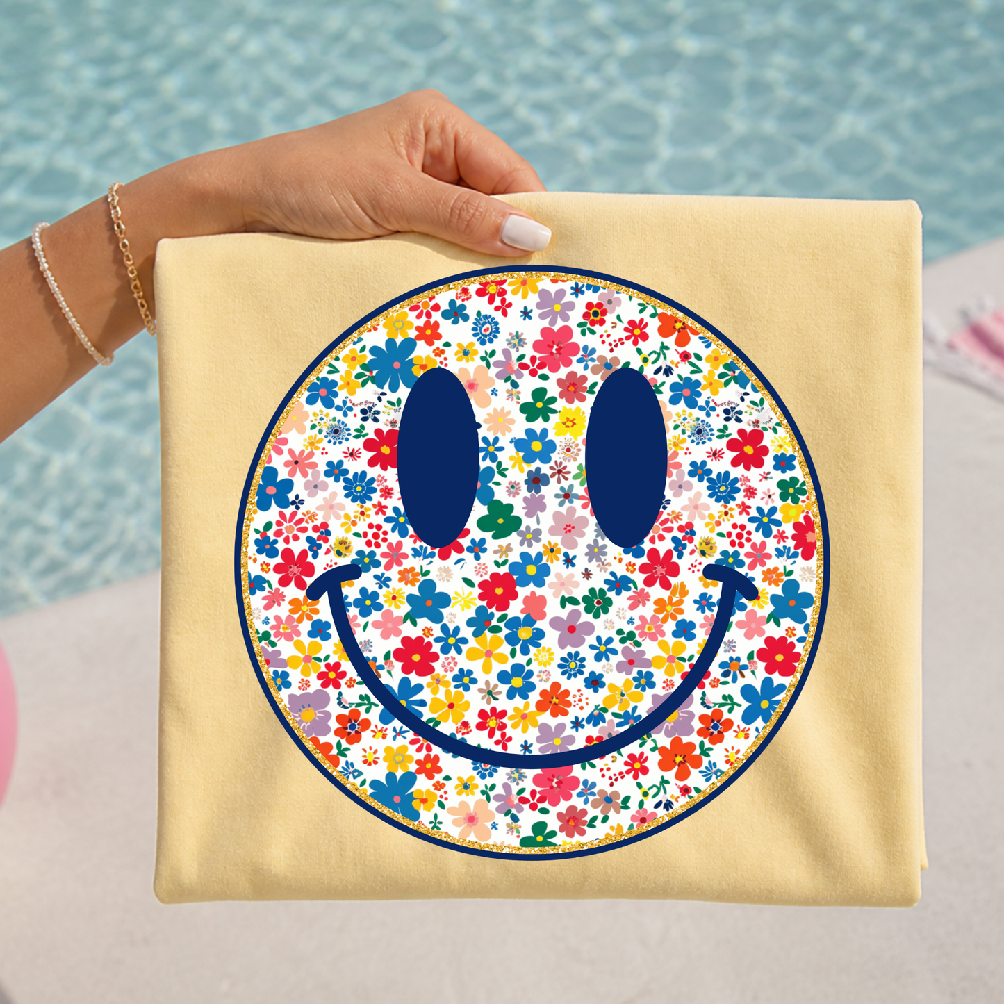 Floral Smiley Full Color DTF Transfer