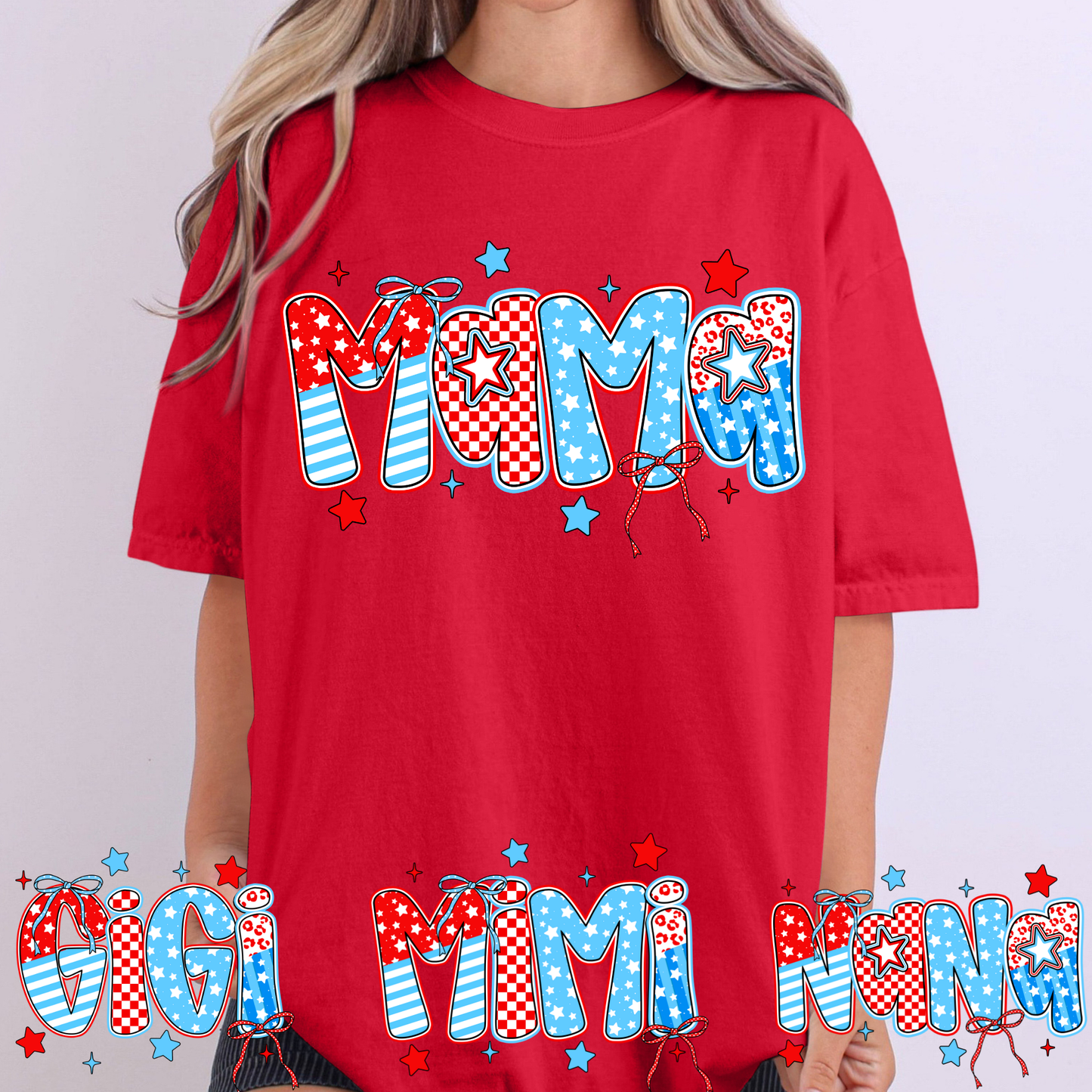 Mama (Gigi, Mimi, Nana Options) 4th of July Theme Full Color DTF Transfer