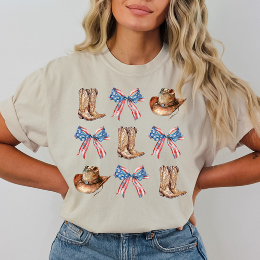 Boots and American Flag Bows Coquette Full Color DTF Transfer