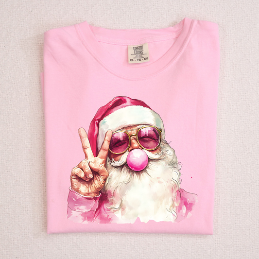 Peace Sign Pink Santa Full Color DTF Transfer