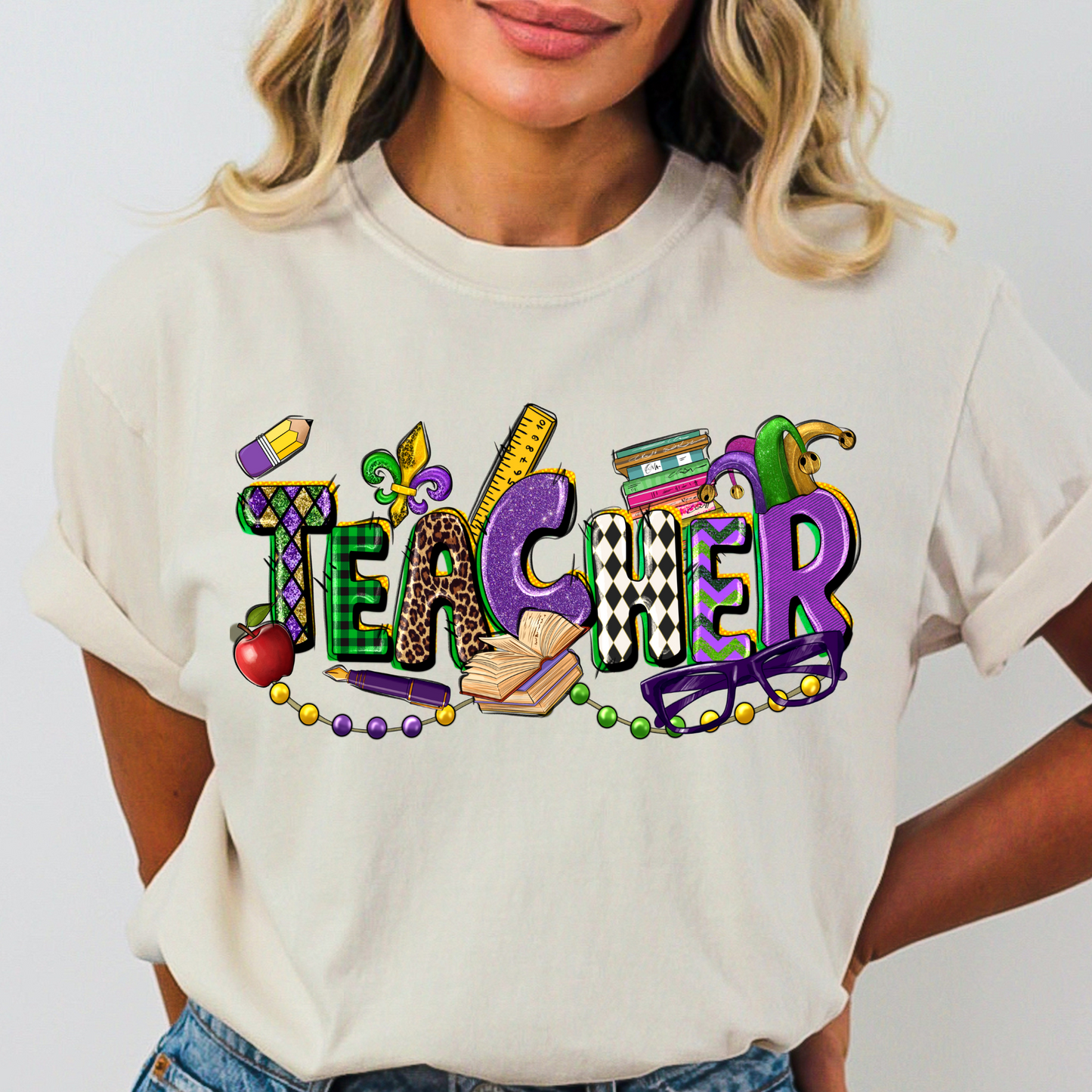 Teacher Mardi Gradi Full Color DTF Transfers