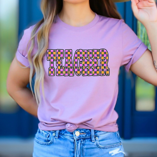 Teacher (Purple/Orange) Checkered Full Color DTF Transfer