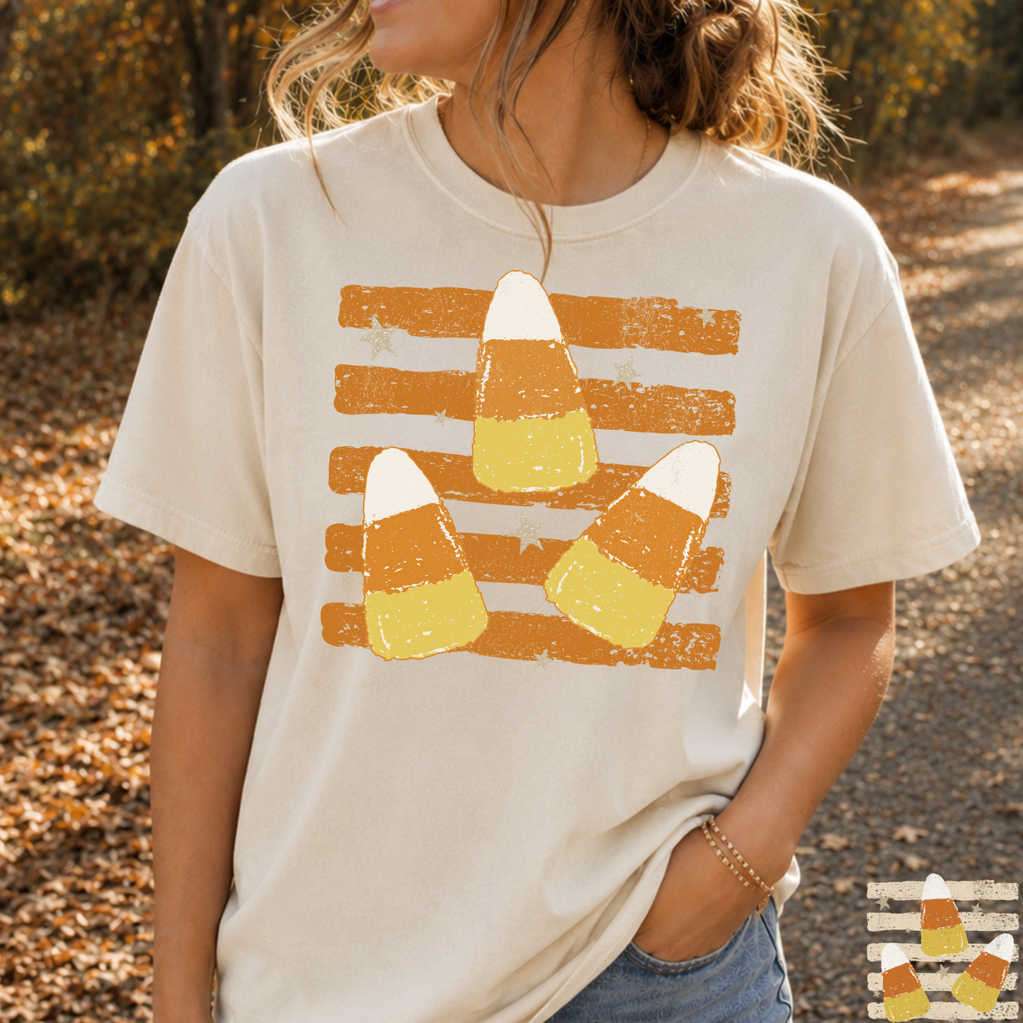 Candy Corn w/Striped Background) Full Color DTF Transfer