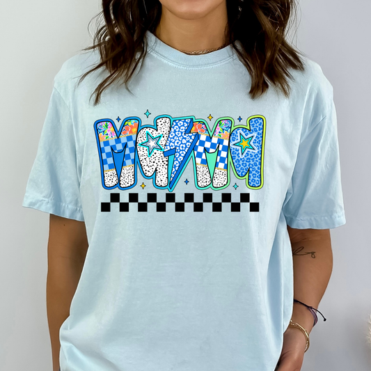 Mama (Blue Theme w/Checkered Groovy) Full Color DTF Transfer