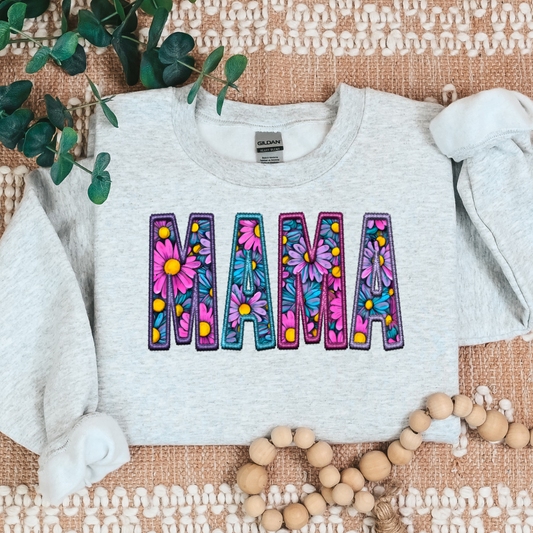 Mama Floral Faux Embroidery Full Color DTF Transfer