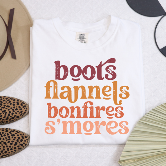 Boots Flannels Bonfires S'mores Full Color DTF Transfer