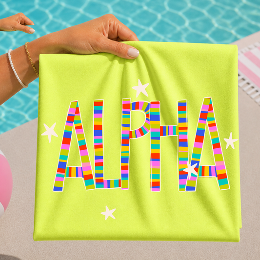 Colorful Striped Alpha (SINGLE WORD ONLY) Full Color DTF Transfer