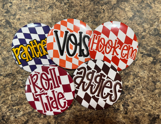 3" Spirit Wear Checkered Button (Colors/Name Changeable)