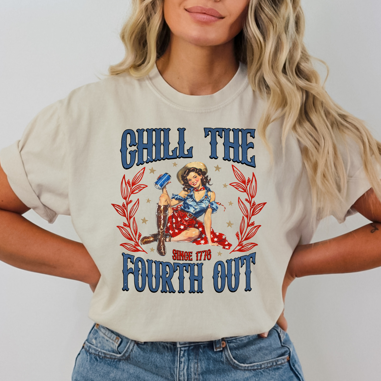 Chill The 4th Out (Cowgirl w/Beer) Full Color DTF Transfer