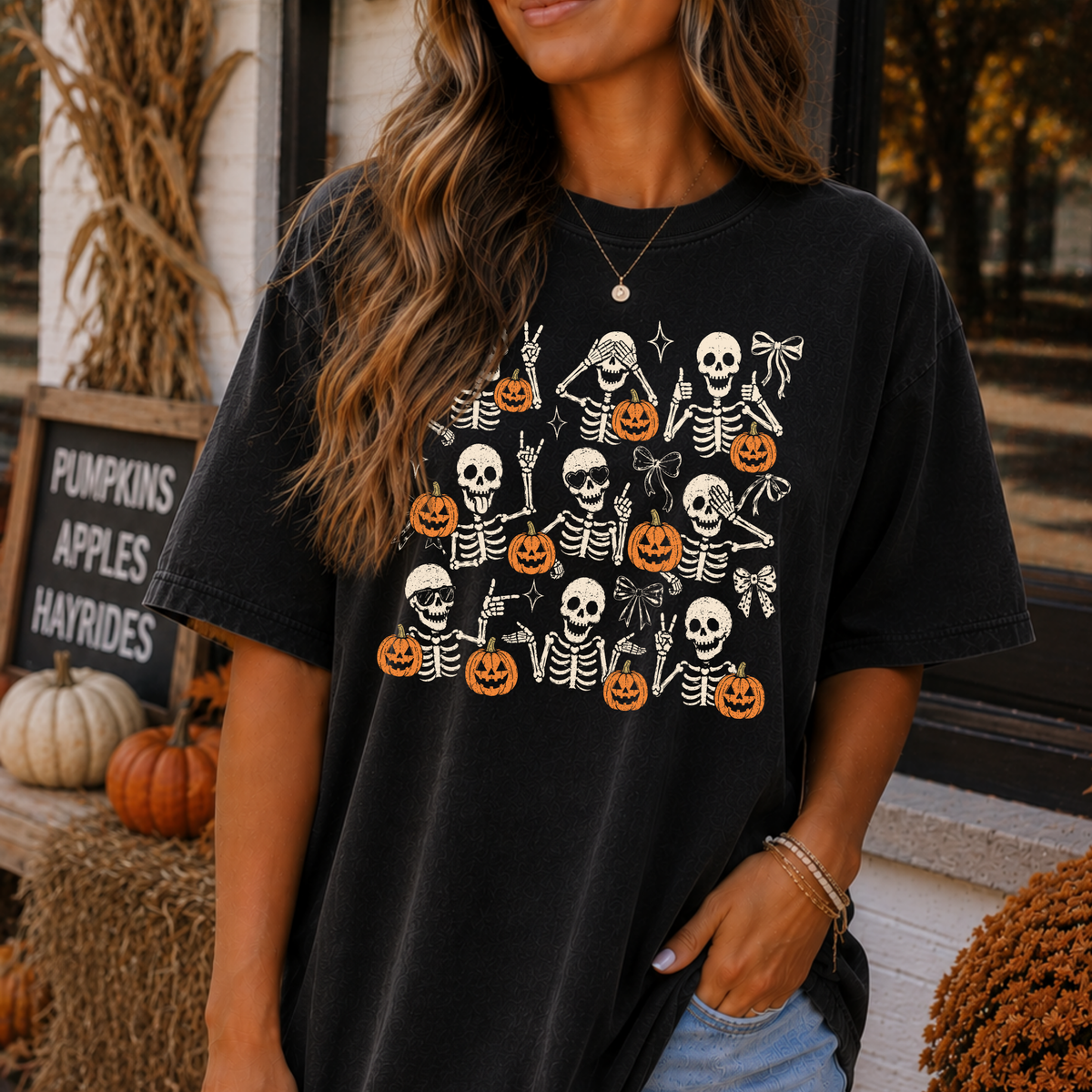 Skeltons w/Pumpkins Full Color DTF Transfer