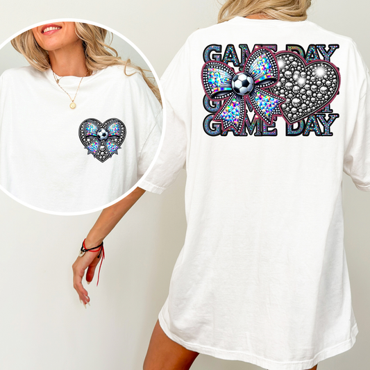 Game Day Soccer Faux Rhinestone (Bow/Heart) Full Color DTF Transfer