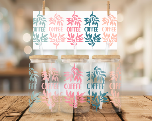 Coffee Multi Color w/Leaves 16oz Wrap UV DTF Transfer