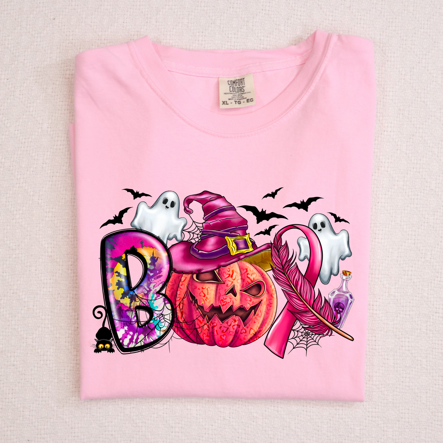 Boo Halloween Breast Cancer Awareness Full Color DTF Transfer