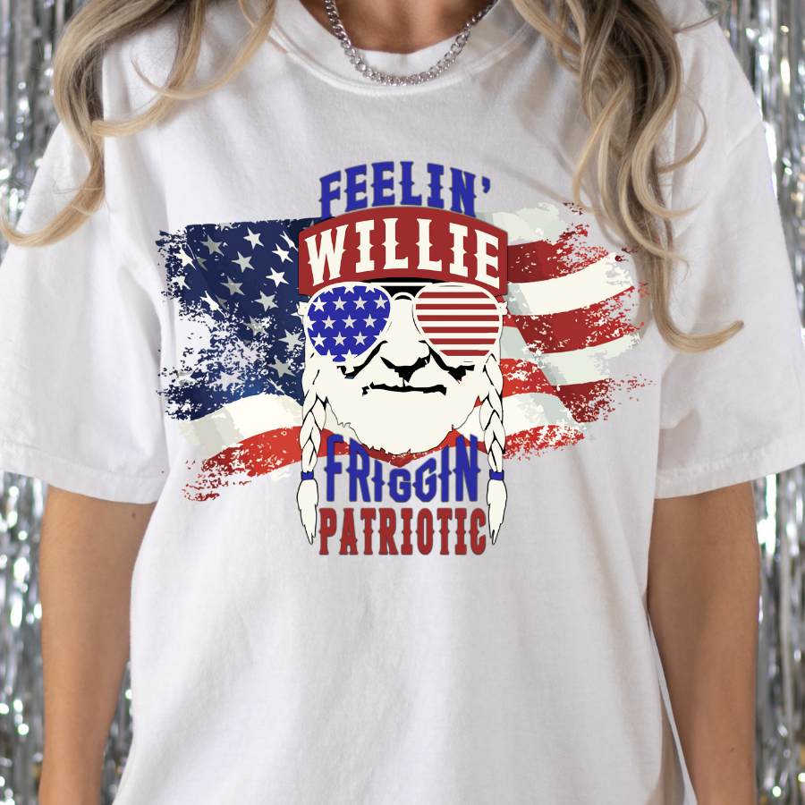 Feeling' Willie Friggin Patriotic Willie Nelson Full Color DTF Transfer