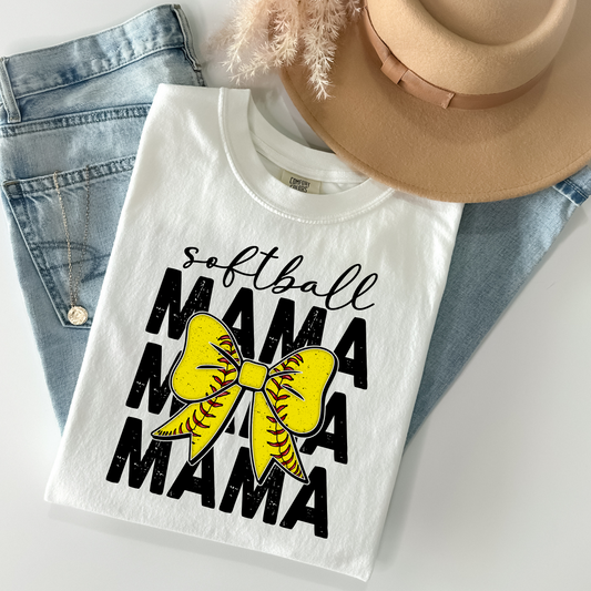 Softball Mama Bow Full Color DTF Transfer