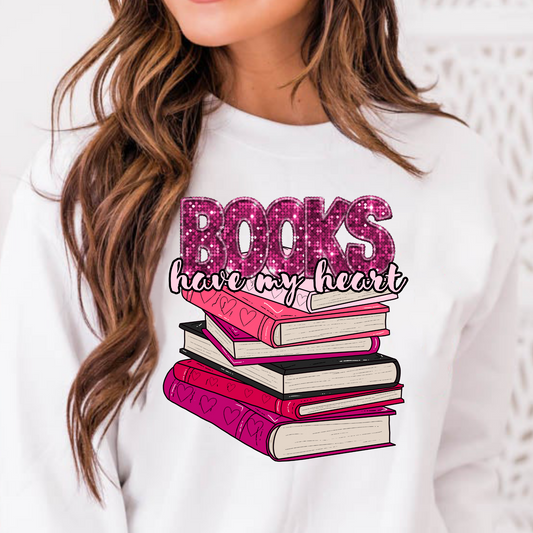 Books Have My Heart (Faux Sequin) Full Color DTF Transfer