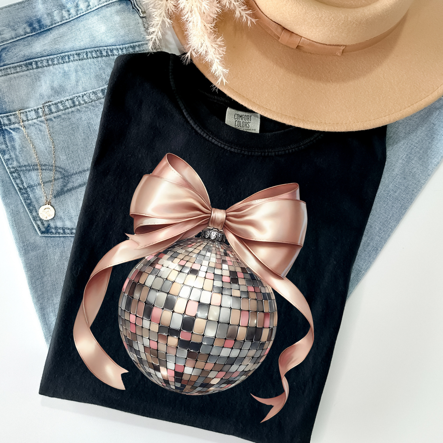 New Year Disco Ball w/Bow Full Color DTF Transfer