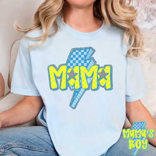 Blue Checkered Mama (Mama's Boy Option) Full Color DTF Transfer
