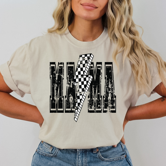 Mama Distressed w/Checkered Lightening Bolt Full Color DTF Transfer