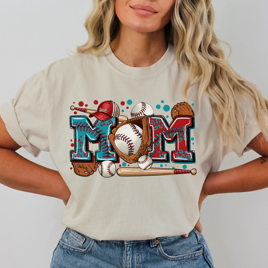 Baseball Mom (Teal/Red) Full Color DTF Transfer