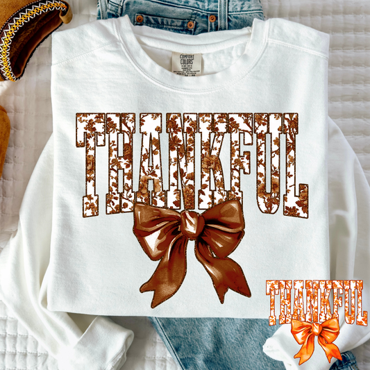 Thankful with Bow Full Color DTF Transfer