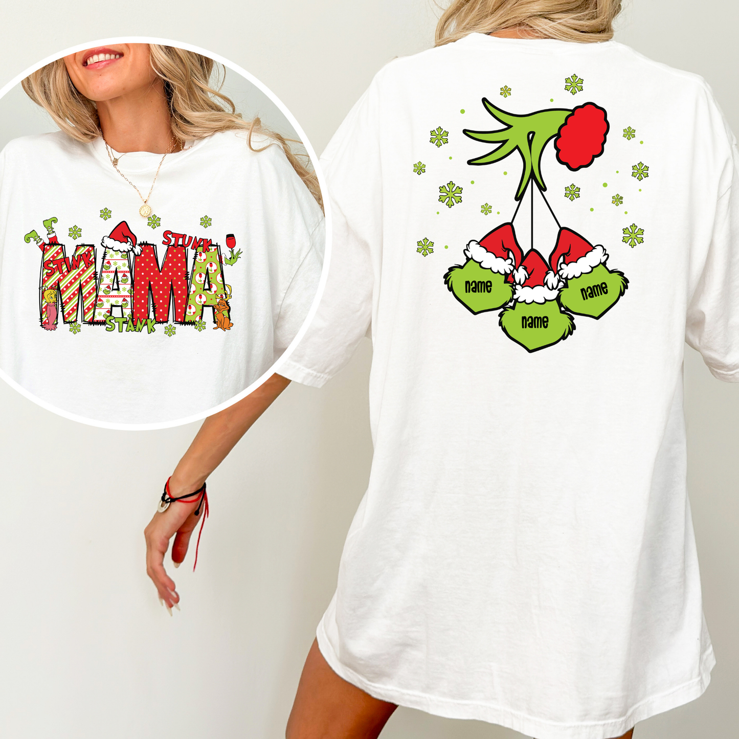 Mama (Grinch Theme) w/Personalized Back Full Color DTF Transfer