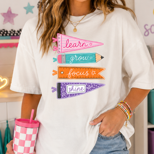 Learn - Grow - Focus - Shine Flags Full Color DTF Transfer