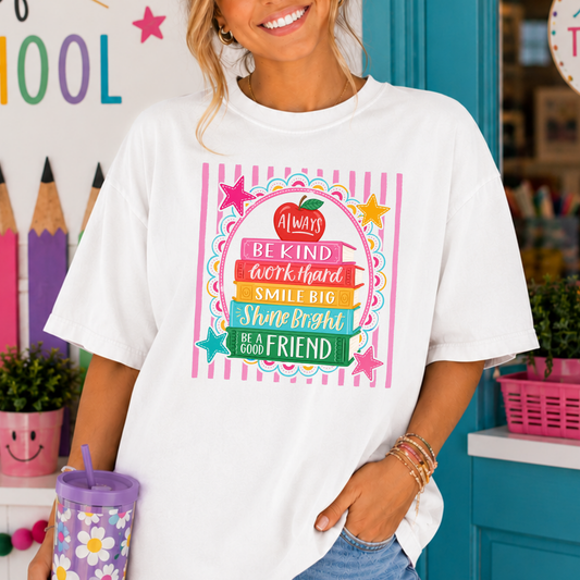 Always Be Kind (Stacked Books w/Apple) Full Color DTF Transfer