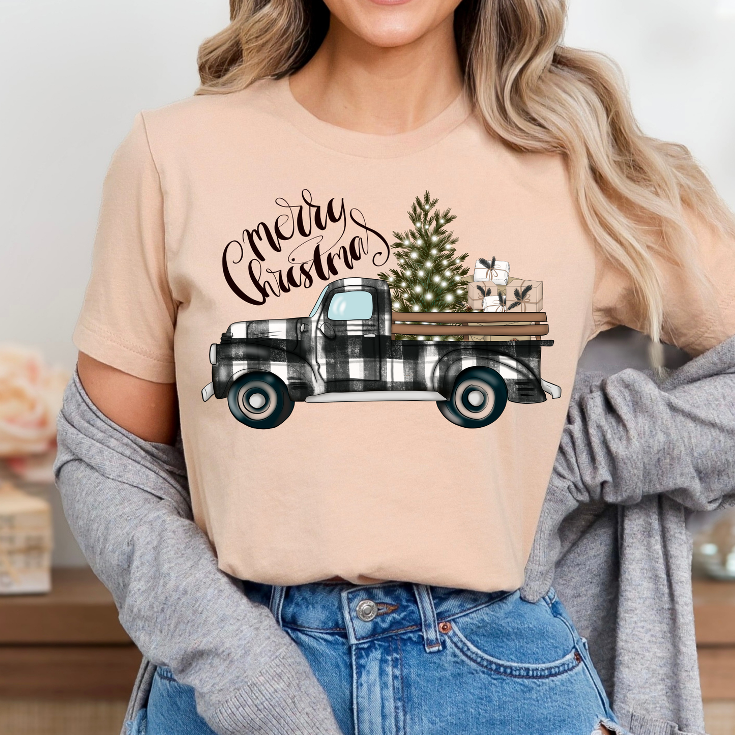 Merry Christmas Plaid Truck Full Color DTF Transfer