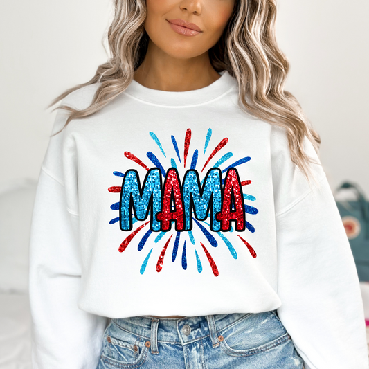 Mama (Faux Sequin) Fireworks Full Color DTF Transfer