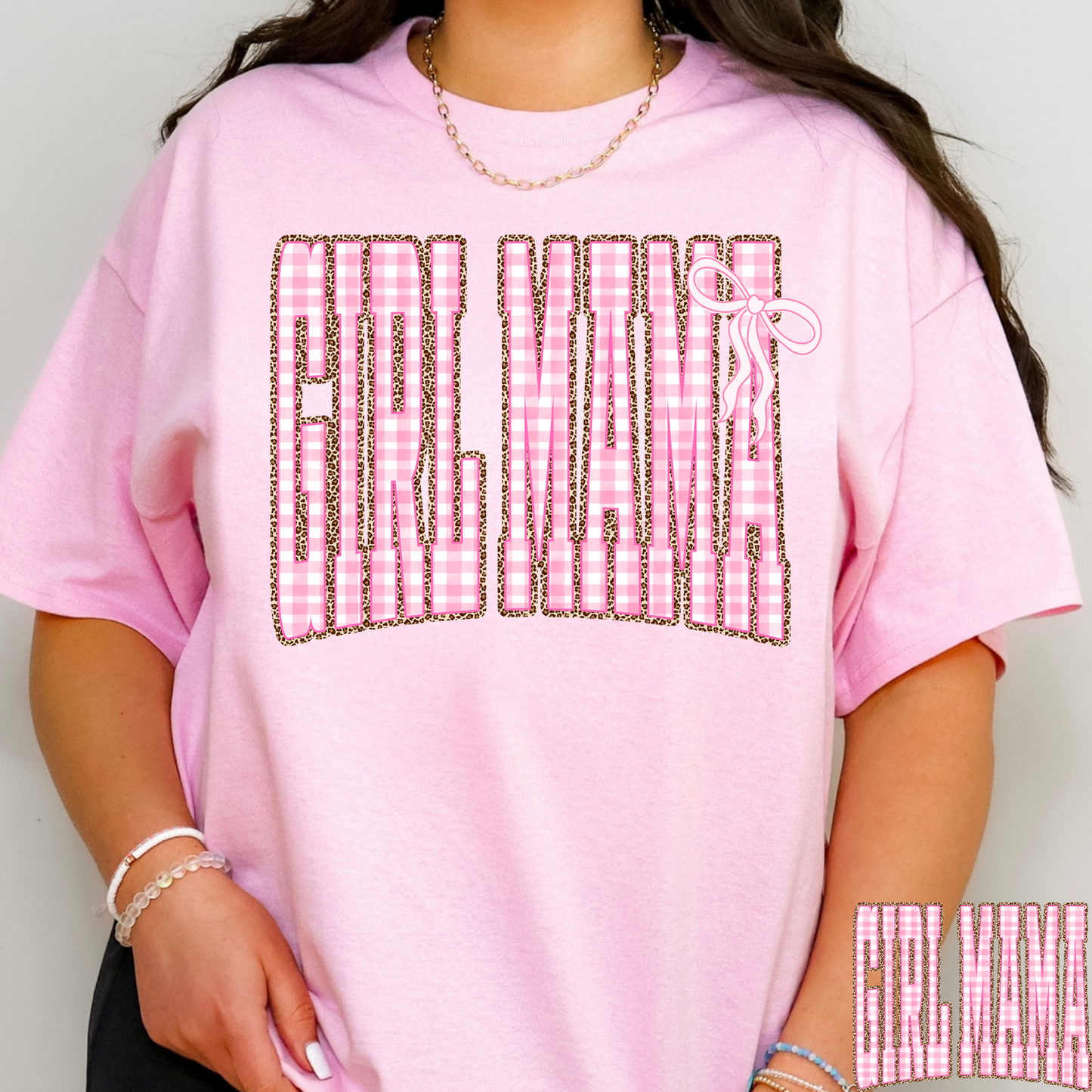 Girl Mama Checkered w/Bows (Non-Bow Option) Full Color DTF Transfer