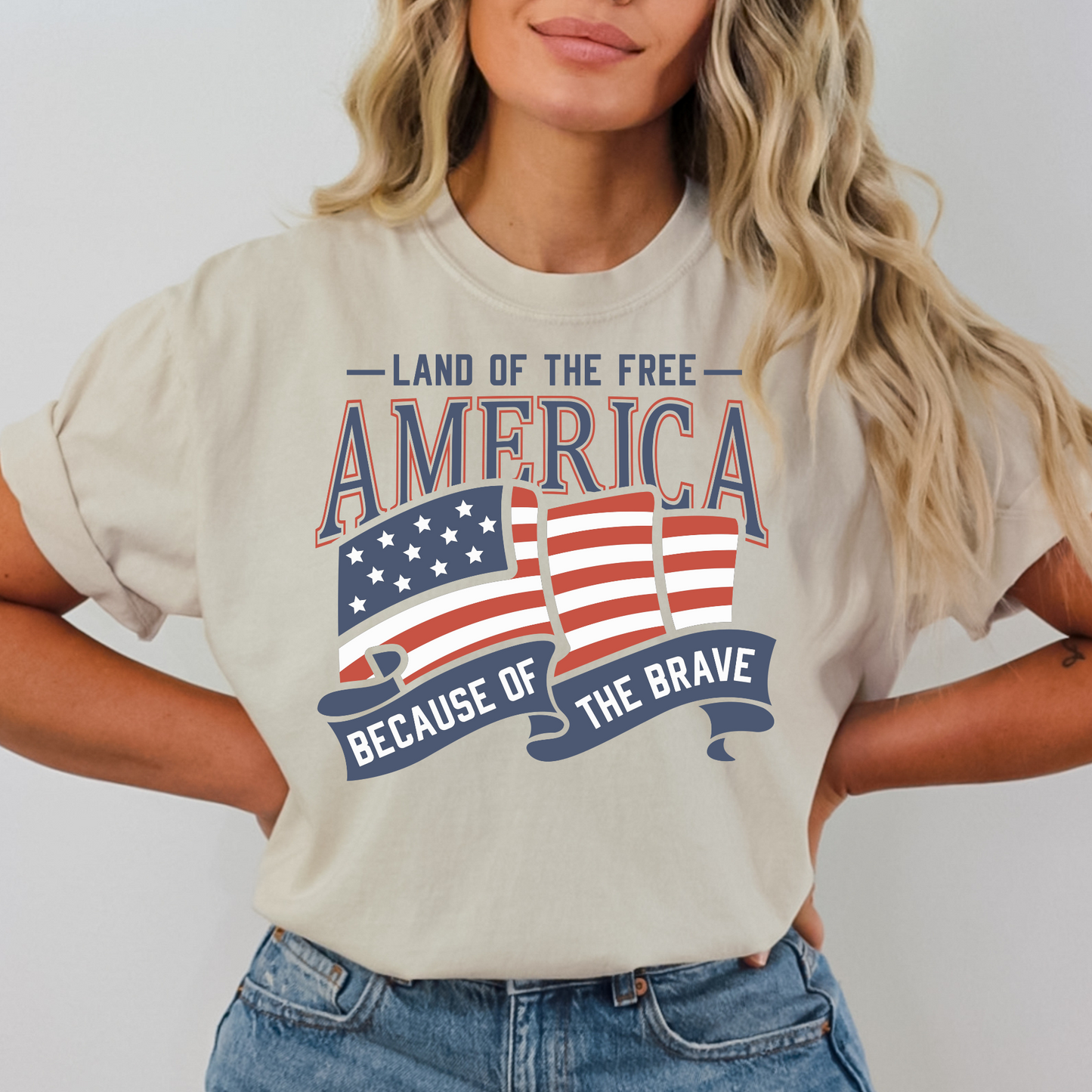 Land Of The Free Because of The Brave (America w/Flag) Full Color DTF Transfer