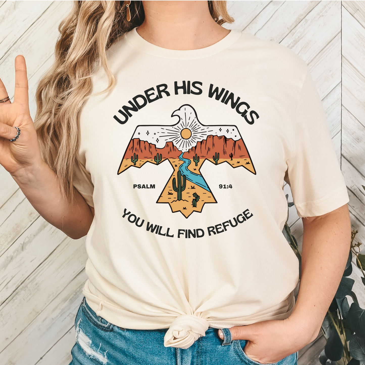 Under His Wings You Will Find Refuge Psalm 91:4 Full Color DTF Transfer