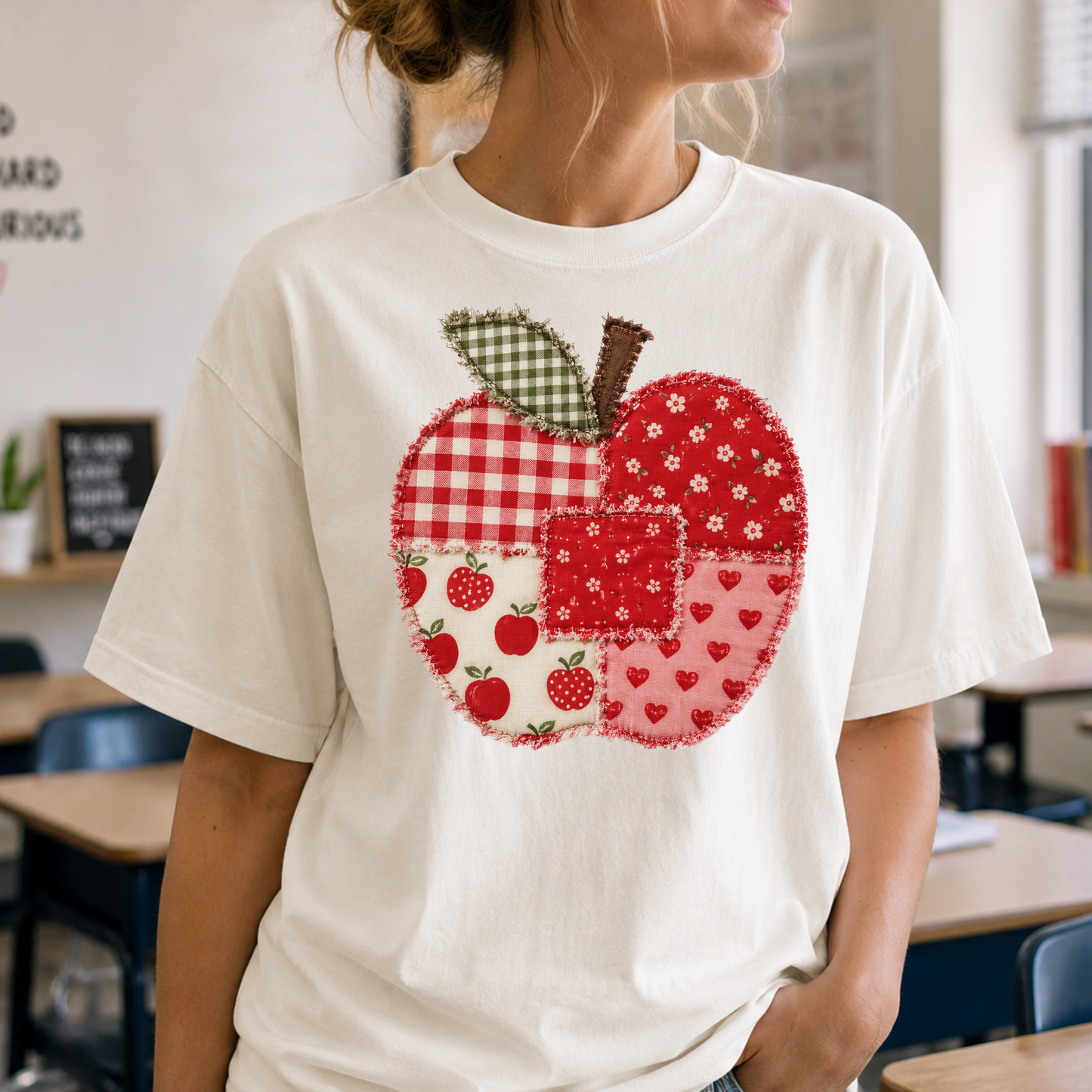 Patchwork Apple Full Color DTF Transfer