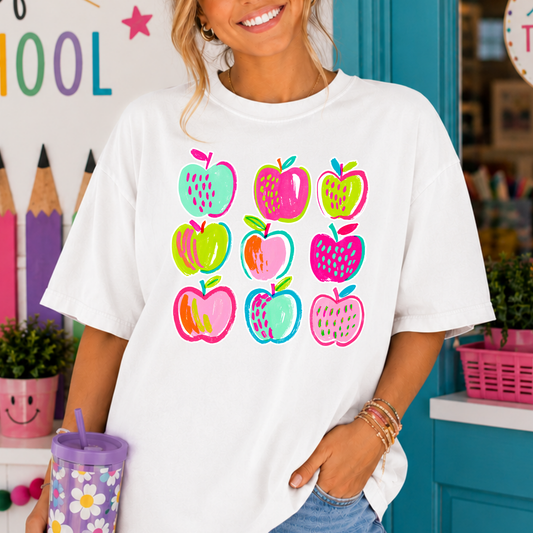 Colorful Teacher Apples Full Color DTF Transfer